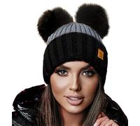 4sold Miki Colour Womens Girls Winter Hat Wool Knitted Beanie with Double Pom Pom Cap Ski Snowboard Bobble