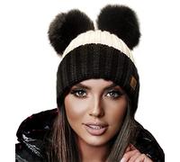 4sold Miki Colour Womens Girls Winter Hat Wool Knitted Beanie with Double Pom Pom Cap Ski Snowboard Bobble