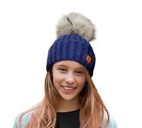 4sold Ribbed Striped Thermal Insulating Bobble Funny Beanie Baby Kids Girls Boys Hat Wool Knitted with Pom Pom Winter Warm SKI Snowboard Hats - Navy Blue