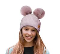 4sold Ribbed Striped Thermal Insulating Bobble Funny Beanie Baby Kids Girls Boys Hat Wool Knitted with Pom Pom Winter Warm SKI Snowboard Hats - Powder Pink