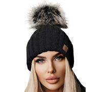 4sold Rita Lady Skullies Winter Hat for Women - Knitted Beanie Hat with Bobble, Assorted Colours (One Size) - Black - One size
