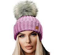4sold Rita Lady Skullies Winter Hat for Women - Knitted Beanie Hat with Bobble, Assorted Colours (One Size) - Pink - One size