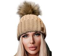 4sold Rita Lady Skullies Winter Hat for Women - Knitted Beanie Hat with Bobble, Assorted Colours (One Size) - Beige - One size