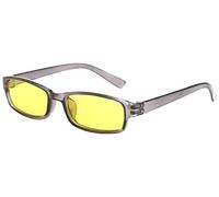 4sold Slim Anti Glare Glasses Night Driving Yellow Lens Glasses Tortoise Shell Brown Frame Unisex case cloth (Grey)