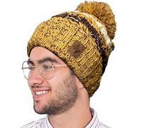 4sold Unisex Fleece Lined Winter Beanie - Warm Cable Knit Bobble with Pom Pom UK, Soft Wooly Thermal Cap for Men & Women, Thick Cosy Knitted Design for Cold Weather Yellow