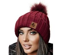 4sold Unisex Fleece Lined Winter Beanie - Warm Cable Knit Bobble with Pom Pom UK, Soft Wooly Thermal Cap for Men & Women, Thick Cosy Knitted Design for Cold Weather