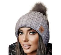 4sold Unisex Fleece Lined Winter Beanie - Warm Cable Knit Bobble with Pom Pom UK, Soft Wooly Thermal Cap for Men & Women, Thick Cosy Knitted Design for Cold Weather