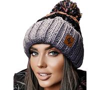 4sold Unisex Fleece Lined Winter Beanie - Warm Cable Knit Bobble with Pom Pom UK, Soft Wooly Thermal Cap for Men & Women, Thick Cosy Knitted Design for Cold Weather Grey Black