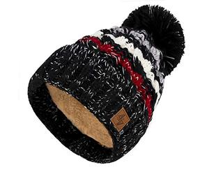4sold Unisex Fleece Lined Winter Beanie - Warm Cable Knit Bobble with Pom Pom UK, Soft Wooly Thermal Cap for Men & Women, Thick Cosy Knitted Design for Cold Weather Black