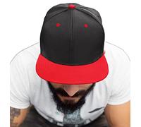 4sold Unisex Original Flat Peak Snapback Dual Colour Cap Men Women Plain Casual Snap Back Cap Adjustable Strap Baseball Hat (Black Red)