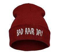 4sold Unisex Oversized Beanie Bad Hair Day Hat Men (Bad Hair Day Dark red White)