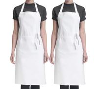 4sold White Chef Apron - 100% Heavy Duty Cotton 240g/m², Durable & Naturally Fire Resistant - Adjustable Kitchen Cooking Bib Apron Without Pockets for Men, Women, Butchers, BBQ & Bakers (2 Pack)