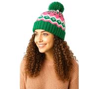 4SP Retro Ski Beanie Hat, Fair Isle Pattern, Recycled Polyester Fleece Lining, Pom Pom Design (UK, Alpha, One Size, Alpine Lodge)