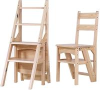 4Step Folding Wooden Ladder Chair Portable Step Stool Convertible Display Chair for Library Office Home Kitchen Outdoor UseSpaceSaving Design