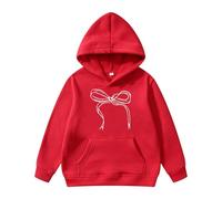 4T Pullover Chchildren'S Long Sleeved Hoodie with Printed Bow Tie Girls Swim Hoodie Unisex Gift Red