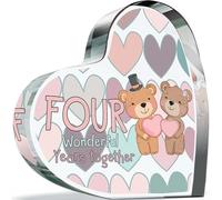 4th Anniversary Acrylic Heart Plaque for Wife or Husband, 4 Wonderful Years | I Love You Romantic Acrylic Heart Gift For Women and Men, 100mm Cute Teddy Bears Present For Couples Fourth Anniversaries