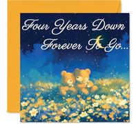 4th Anniversary Card - Bears in Love Four Years Down - Congratulations Cards for 4th Anniversary, 145mm Congratulations Greeting Card