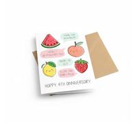 4th Anniversary Card for Him or Her，Heartwarming Fruit-themed Anniversary Wishes Design, Card for Wife Husban Parents,12x17cm