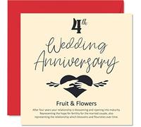 4th Anniversary Card for Husband Wife Boyfriend Girlfriend - 4th Wedding Anniversary - Fruit & Flowers Wedding Card for Women Men Her Him, 145mm Greeting Cards Fiance Fiancee
