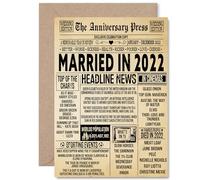 4th Anniversary Card for Men Women - Vintage Newspaper Married in 2022 - Happy 4 Year Wedding Anniversary Card for Husband Companion Wife Partner, A5 Anniversaries Greeting Cards