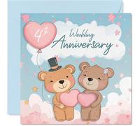 4th Anniversary Card for Women Men - Bears & Clouds - Happy 4 Year Wedding Anniversary Card for Husband Companion Wife Partner, 145mm Anniversaries Greeting Cards