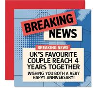 4th Anniversary Card for Women Men - Breaking News - Happy 4 Year Anniversary Card for Wife Husband Companion Boyfriend, 145mm Wedding Anniversaries Greeting Cards