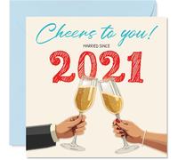 4th Anniversary Card for Women Men - Cheers! Married Since 2021 - Happy 4 Year Anniversary Card for Wife Partner Husband Girlfriend, 145mm Wedding Anniversaries Greeting Cards