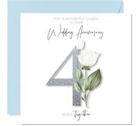 4th Anniversary Card for Women Men - Fancy Floral Flowers - Happy 4 Year Anniversary Card for Son Brother Sister Daughter, 145mm Wedding Anniversaries Greeting Cards