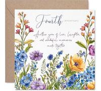 4th Anniversary Card for Women Men - Floral Garden Flowers - Happy 4 Year Anniversary Card for Girlfriend Wife Husband Companion, 145mm Wedding Anniversaries Greeting Cards