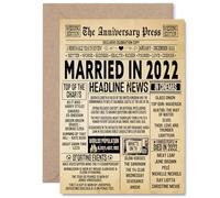 4th Anniversary Card for Women Men - Vintage Newspaper Married in 2022 - Happy 4 Year Wedding Anniversary Card for Husband Companion Wife Partner, 5x7 Inch Anniversaries Greeting Cards