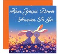 4th Anniversary Card - Rabbits in Love Four Years Down - Congratulations Cards for 4th Anniversary, 145mm Congratulations Greeting Card