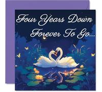 4th Anniversary Card - Swans in Love Four Years Down - Congratulations Cards for 4th Anniversary, 145mm Congratulations Greeting Card
