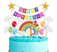 4th Birthday Cake Topper Happy Birthday Banner Topper Gold Number 4 Candle Birthday Decorations Set including Colorful Rainbow Clouds Balloon Stars Picks for Boys Girls Birthday Party Supplies