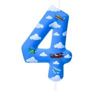 4th Birthday Candle Blue Sky White Cloud Number 4 Candle Blue Sky White Cloud Cake Decoration Birthday Party Supplies Sky Aircraft Themed Cake Topper Decoration for Kids Boy Girl Party Decor Supplies
