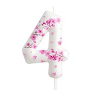 4th Birthday Candle Cherry Blossom Number 4 Candle Cherry Blossom Cake Decoration Birthday Party Supplies White Pink Sakura Themed Cake Topper Decoration for Kids Boy Girl Party Decor Supplies