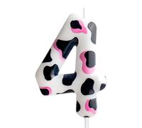 4th Birthday Candle Cow Number 4 Candle Cow Cake Decoration Birthday Party Supplies Holy Cow Birthday Happy Pink White Cow Themed Cake Topper Candle for Kids Boy Girl Party Decor Supplies