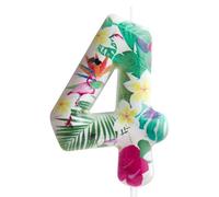 4th Birthday Candle Flamingo Number 4 Candle Flamingo Cake Topper Decorations Birthday Party Supplies White Tropical Hawaiian Flowers Themed for Baby Shower Kids Boy Girl Party Decor Supplies