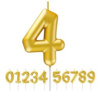 4th Birthday Candle Gold - Number 4 Cake Candle, 3D Candle for 4th Birthday/Anniversary Cake Decoration