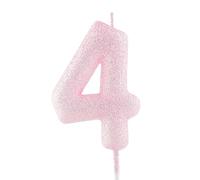 4th Birthday Candle Pink Glitter Number 4 Candles Luminous Cake Topper Decorations Happy Birthday Candle for Girls Boy Women Anniversary Celebrations Party Supplies