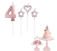 4th Birthday Candle Rose Gold Number 4 Candle for Birthday Cake with Heart-Shaped Candles, Rose Gold 4 Candle for Cake Birthday Cake Topper Decorations for Girls Birthday Wedding Anniversary Party