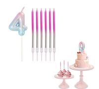 4th Birthday Candles-Gradient Pink Blue Number Candle 4,with 6pcs Long Candles for Cake,Birthday Cake Candles Cake Topper Decorations for Boys Girls Men Women Birthday Wedding Anniversary