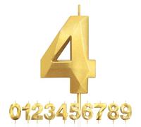 4th Birthday Candles, Number 4 Candle, Gold Birthday Candles for Cake, Diamond 3D Happy Birthday Cake Candle Decorations for Birthday Party Wedding Anniversary Celebration Supplies