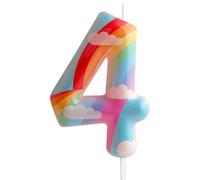 4th Birthday Candles Number 4 Pink Rainbow Birthday Party Cloud Rainbow Theme Adorable Design for Baby Girl Boy Birthday Cake Topper, Graduation Celebration Anniversary Wedding Decorations