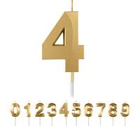 4th Birthday Candles Numbers 4 Birthday Gold Candles for Cake, 3D Diamond Shape Cake Candles Decorations for Birthday Party Wedding Anniversary Celebration Supplies
