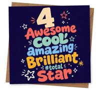 4th Birthday Card, 4th Birthday Card for Boy or Girl - Awesome Cool Amazing Brilliant #Total Star, Fun Colourful Children's Greeting