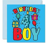 4th Birthday Card Boy - Birthday Boy - Card 4 Year Old Boy, Boys Cards for Him, 145mm Greeting for Son Brother Grandson Nephew Cousin God Son