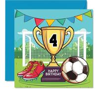 4th Birthday Card Boy - Champions Winners Trophy - Football Birthday Card for 4 Year Old Boy, Age 4 Boys Cards, 145mm Footy Greeting