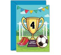 4th Birthday Card Boy - Champions Winners Trophy - Football Birthday Card for 4 Year Old Boy, Age 4 Boys Cards, A5 Footy Greeting