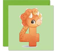 4th Birthday Card Boy - Dino Numbers - Happy Birthday Card 4 Year Old Boy Girl, Boys Cards for Him Her, 145mm Greeting for Son Daughter Niece Nephew Grandson Kid Children