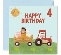 4th Birthday Card Boy - Farmyard Farm Animals - Happy Birthday Card 4 Year Old Boy Girl, Girls Boys Cards for Him Her, 145mm Greeting for Son Nephew Grandson Kid Children